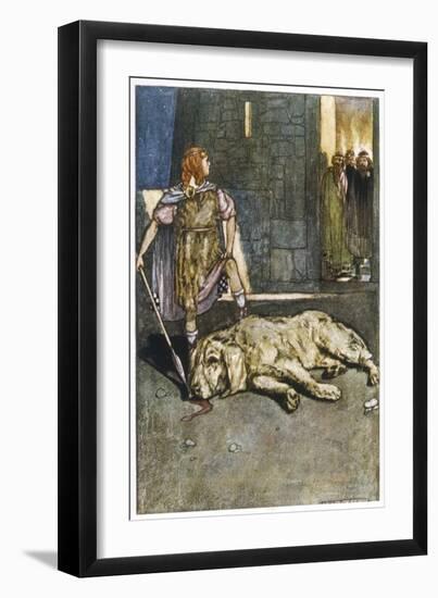 Cuchulain (Cu Chulainn) Slays the Hound of Culain-Stephen Reid-Framed Art Print