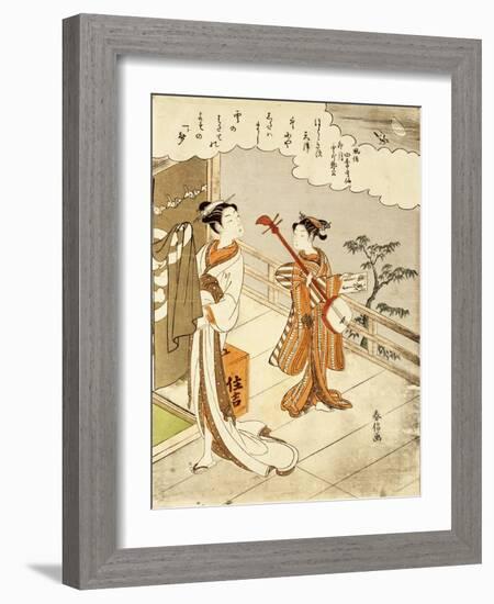 Cuckoo Flying over April Clouds-Suzuki Harunobu-Framed Giclee Print