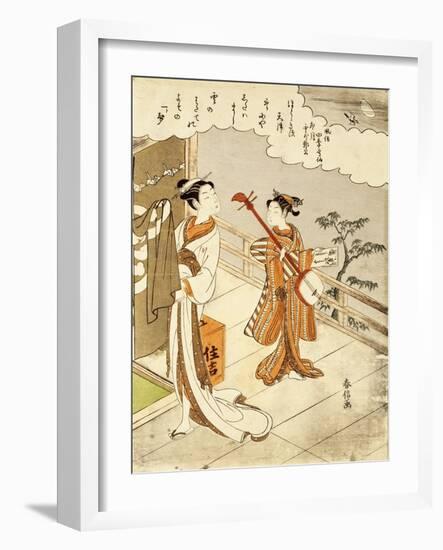 Cuckoo Flying over April Clouds-Suzuki Harunobu-Framed Giclee Print