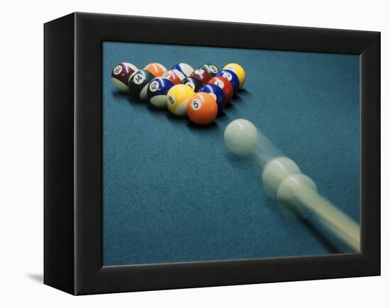 Cue Ball Rolling Towards Racked Billiard Balls-null-Framed Premier Image Canvas