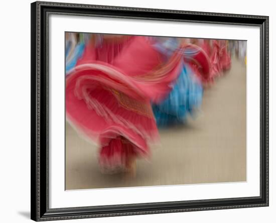 Cuenca. Swirling Skirt of Female Dancers, Cuenca, Ecuador-Merrill Images-Framed Photographic Print