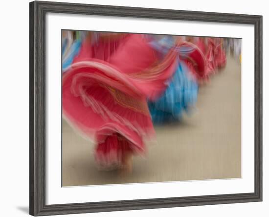 Cuenca. Swirling Skirt of Female Dancers, Cuenca, Ecuador-Merrill Images-Framed Photographic Print