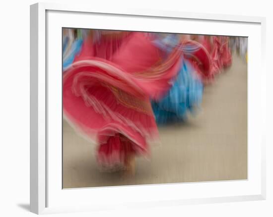 Cuenca. Swirling Skirt of Female Dancers, Cuenca, Ecuador-Merrill Images-Framed Photographic Print