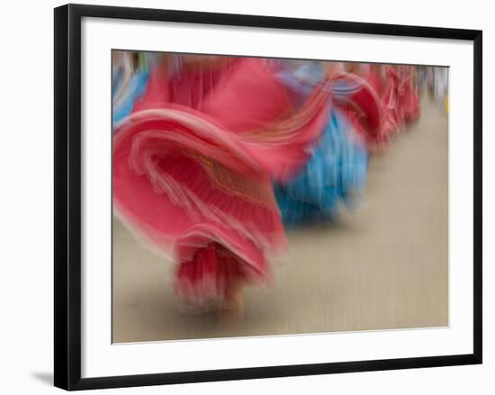 Cuenca. Swirling Skirt of Female Dancers, Cuenca, Ecuador-Merrill Images-Framed Photographic Print