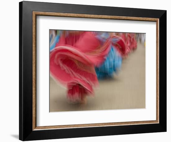 Cuenca. Swirling Skirt of Female Dancers, Cuenca, Ecuador-Merrill Images-Framed Photographic Print