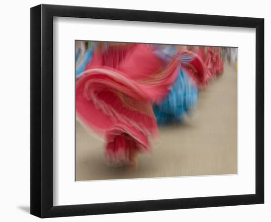 Cuenca. Swirling Skirt of Female Dancers, Cuenca, Ecuador-Merrill Images-Framed Photographic Print