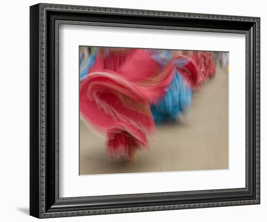 Cuenca. Swirling Skirt of Female Dancers, Cuenca, Ecuador-Merrill Images-Framed Photographic Print