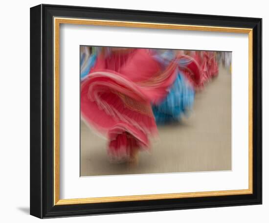 Cuenca. Swirling Skirt of Female Dancers, Cuenca, Ecuador-Merrill Images-Framed Photographic Print