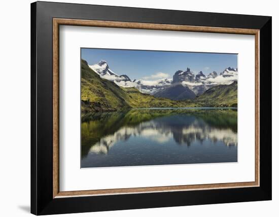 Cuernos del Paine reflecting on lake, Torres del Paine National Park, Chile, Patagonia-Adam Jones-Framed Photographic Print