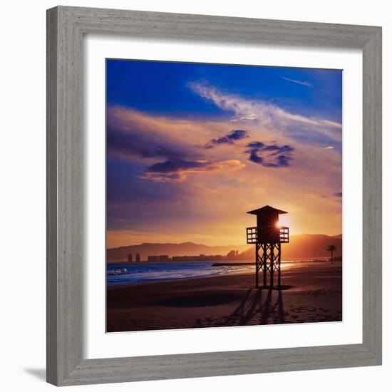 Cullera Playa Los Olivos Beach Sunset in Mediterranean Valencia at Spain-Naturewolrd-Framed Photographic Print