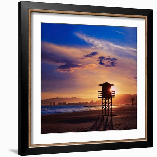 Cullera Playa Los Olivos Beach Sunset in Mediterranean Valencia at Spain-Naturewolrd-Framed Photographic Print