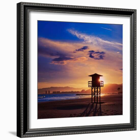 Cullera Playa Los Olivos Beach Sunset in Mediterranean Valencia at Spain-Naturewolrd-Framed Photographic Print