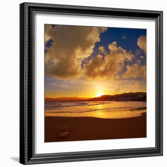 Cullera Playa Los Olivos Beach Sunset in Mediterranean Valencia at Spain-Naturewolrd-Framed Photographic Print