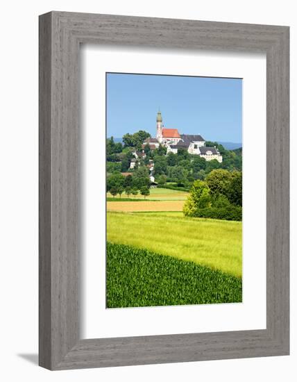 Cultivated Landscape with Meadows and Fields, Behind Andechs Abbey, Andechs, Bavaria, Germany-Andreas Vitting-Framed Photographic Print