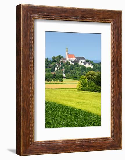 Cultivated Landscape with Meadows and Fields, Behind Andechs Abbey, Andechs, Bavaria, Germany-Andreas Vitting-Framed Photographic Print