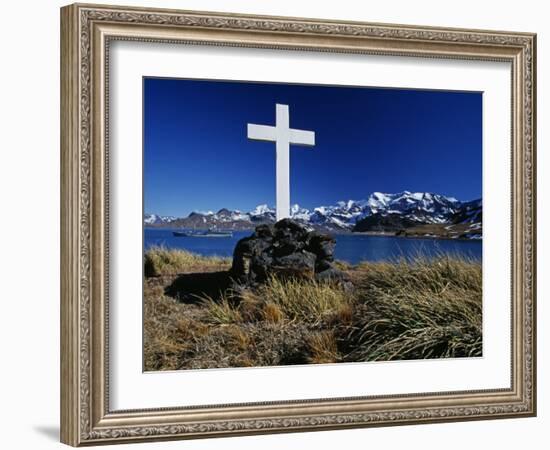 Cumberland East Bay, Hope Point, Memorial Cross for Sir Ernest Shackleton, South Georgia-Allan White-Framed Photographic Print