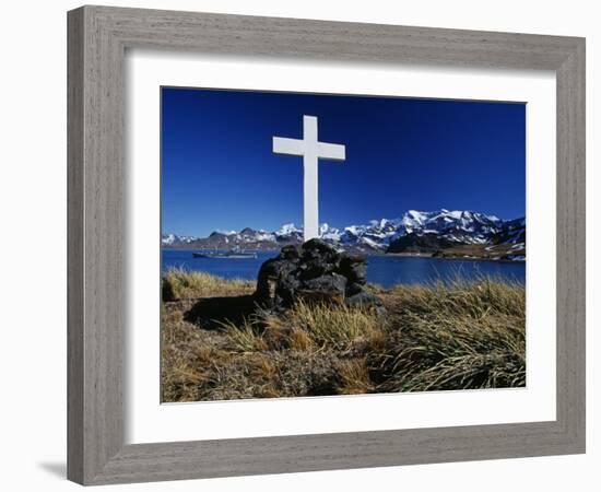 Cumberland East Bay, Hope Point, Memorial Cross for Sir Ernest Shackleton, South Georgia-Allan White-Framed Photographic Print