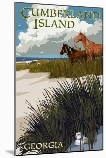 Cumberland Island, Georgia - Horses and Dunes-Lantern Press-Mounted Art Print