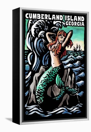 Cumberland Island, Georgia - Mermaid - Scratchboard-Lantern Press-Framed Stretched Canvas
