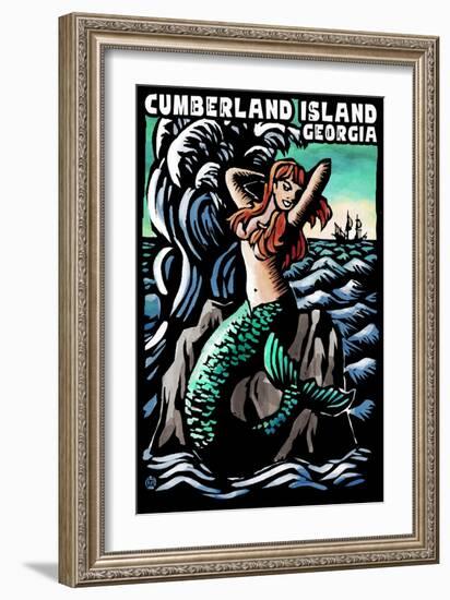 Cumberland Island, Georgia - Mermaid - Scratchboard-Lantern Press-Framed Art Print