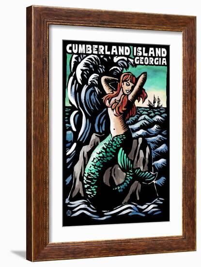 Cumberland Island, Georgia - Mermaid - Scratchboard-Lantern Press-Framed Art Print