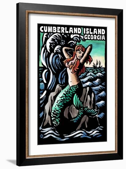 Cumberland Island, Georgia - Mermaid - Scratchboard-Lantern Press-Framed Art Print