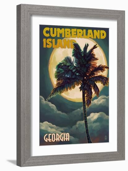 Cumberland Island, Georgia - Palms and Moon-Lantern Press-Framed Art Print