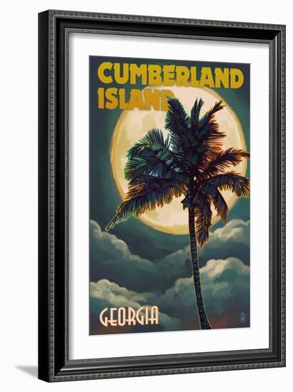 Cumberland Island, Georgia - Palms and Moon-Lantern Press-Framed Art Print