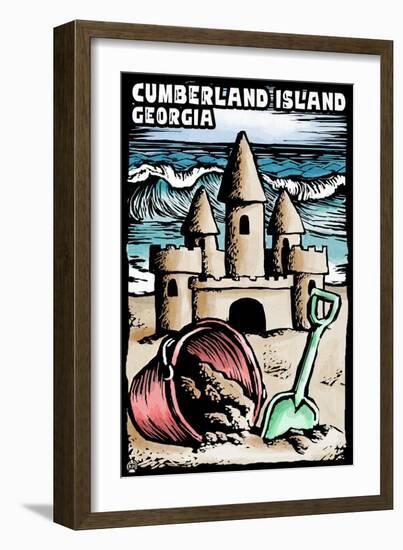 Cumberland Island, Georgia - Sandcastle Scratchboard-Lantern Press-Framed Art Print