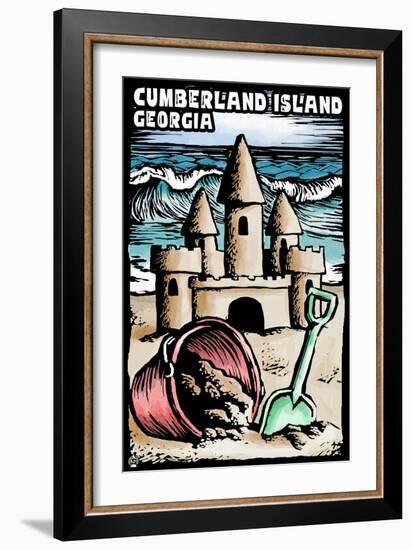 Cumberland Island, Georgia - Sandcastle Scratchboard-Lantern Press-Framed Art Print