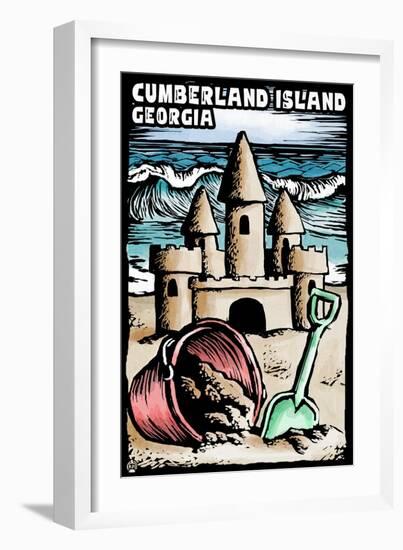 Cumberland Island, Georgia - Sandcastle Scratchboard-Lantern Press-Framed Art Print
