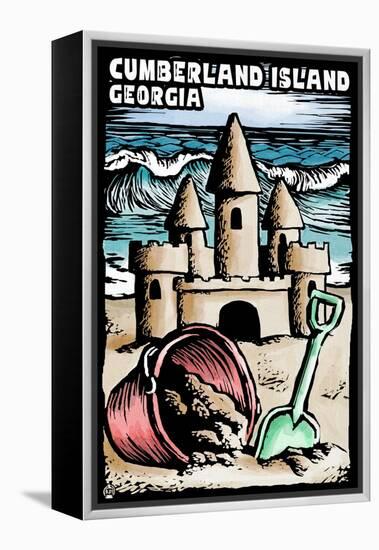 Cumberland Island, Georgia - Sandcastle Scratchboard-Lantern Press-Framed Stretched Canvas