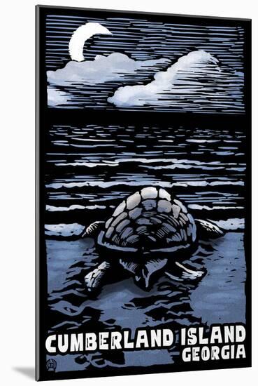 Cumberland Island, Georgia - Sea Turtle on Beach - Scratchboard-Lantern Press-Mounted Art Print