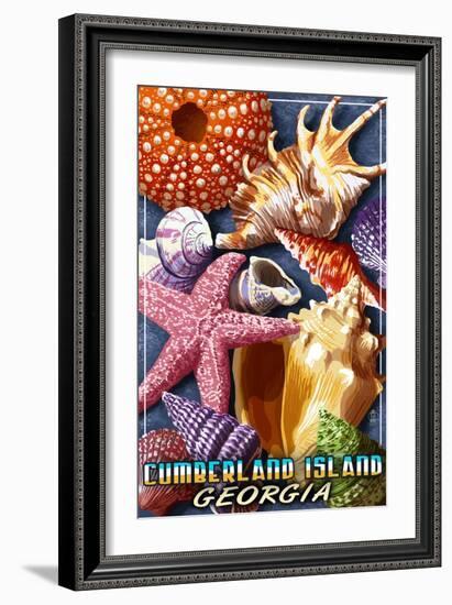 Cumberland Island, Georgia - Shells Montage-Lantern Press-Framed Art Print