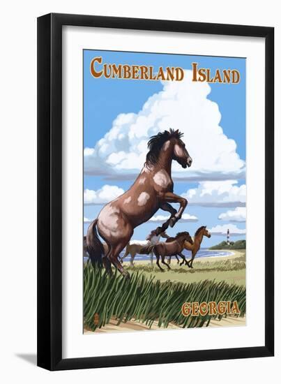 Cumberland Island, Georgia - Wild Horses-Lantern Press-Framed Art Print