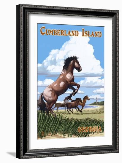 Cumberland Island, Georgia - Wild Horses-Lantern Press-Framed Art Print