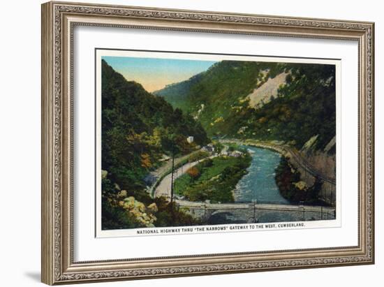 Cumberland, Maryland - National Road Through the Narrows Scene-Lantern Press-Framed Art Print