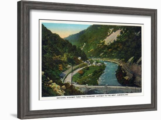 Cumberland, Maryland - National Road Through the Narrows Scene-Lantern Press-Framed Art Print