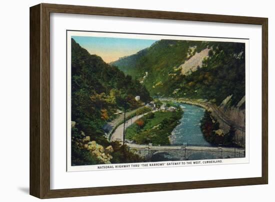 Cumberland, Maryland - National Road Through the Narrows Scene-Lantern Press-Framed Art Print