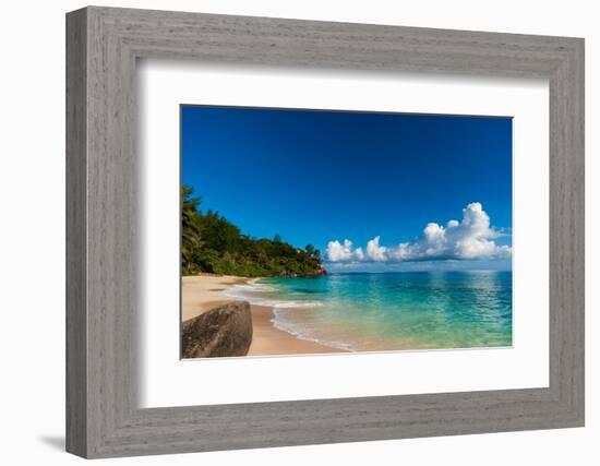 Cumulus clouds off the shore of a pristine tropical beach. Mahe Island, The Republic of Seychelles.-Sergio Pitamitz-Framed Photographic Print