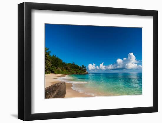 Cumulus clouds off the shore of a pristine tropical beach. Mahe Island, The Republic of Seychelles.-Sergio Pitamitz-Framed Photographic Print
