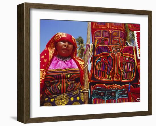 Cuna Indian Woman Displays Her Molas, San Blas Islands, Panama, Central America-Ken Gillham-Framed Photographic Print