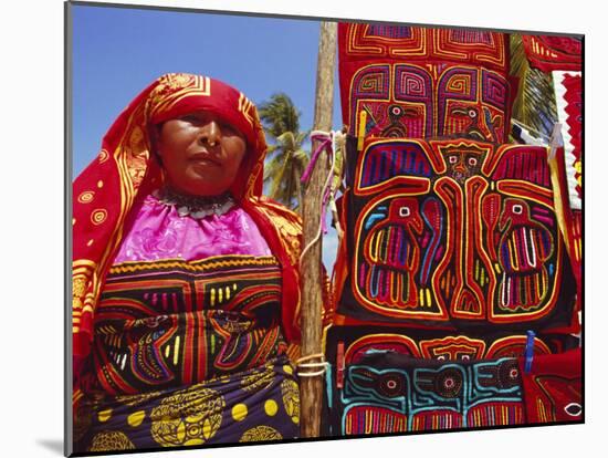 Cuna Indian Woman Displays Her Molas, San Blas Islands, Panama, Central America-Ken Gillham-Mounted Photographic Print