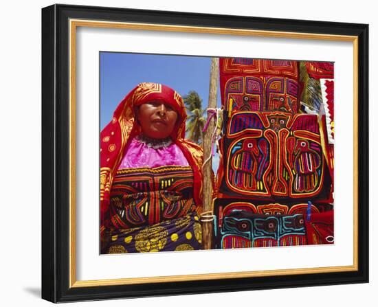 Cuna Indian Woman Displays Her Molas, San Blas Islands, Panama, Central America-Ken Gillham-Framed Photographic Print