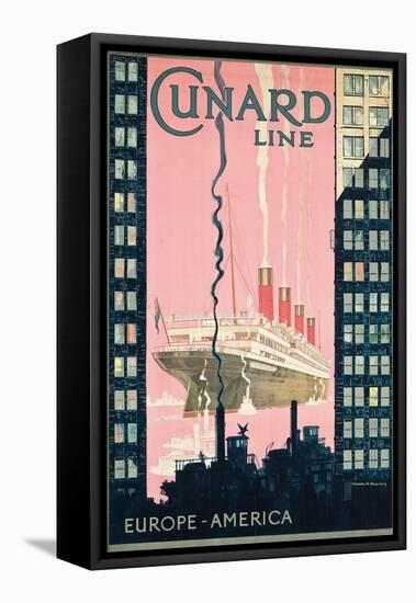 Cunard Line' - Werbeplakat für Reisen von Europa nach Amerika mit der Reederei Cunard Line-Kenneth Shoesmith-Framed Premier Image Canvas