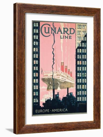 Cunard Line' - Werbeplakat für Reisen von Europa nach Amerika mit der Reederei Cunard Line-Kenneth Shoesmith-Framed Giclee Print