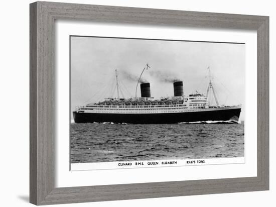 Cunard R M S Queen Elizabeth Ship-Lantern Press-Framed Art Print