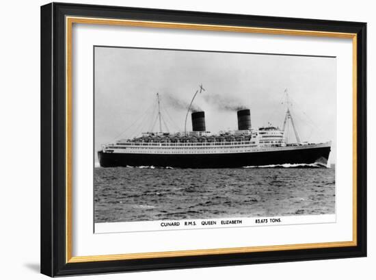 Cunard R M S Queen Elizabeth Ship-Lantern Press-Framed Art Print