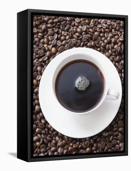 Cup of Black Coffee on Coffee Beans-null-Framed Premier Image Canvas