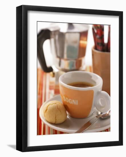 Cup of Espresso in Front of Espresso Machine-null-Framed Photographic Print